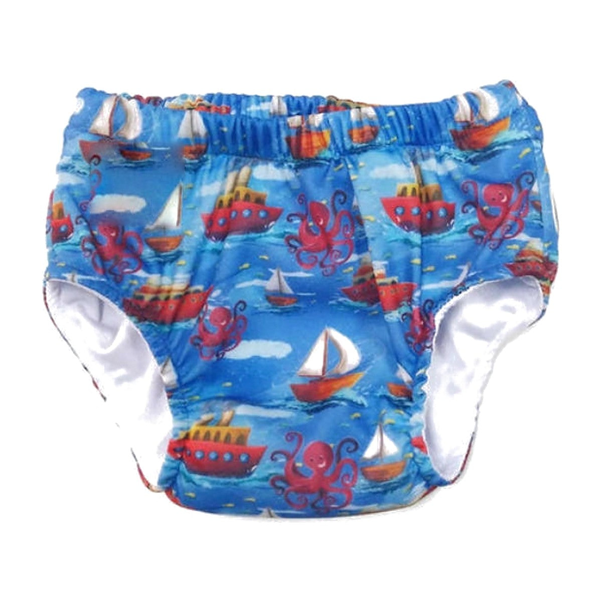 Wasbare zwemluier voor baby en peuter, motief bootjes en octopussen, blauw